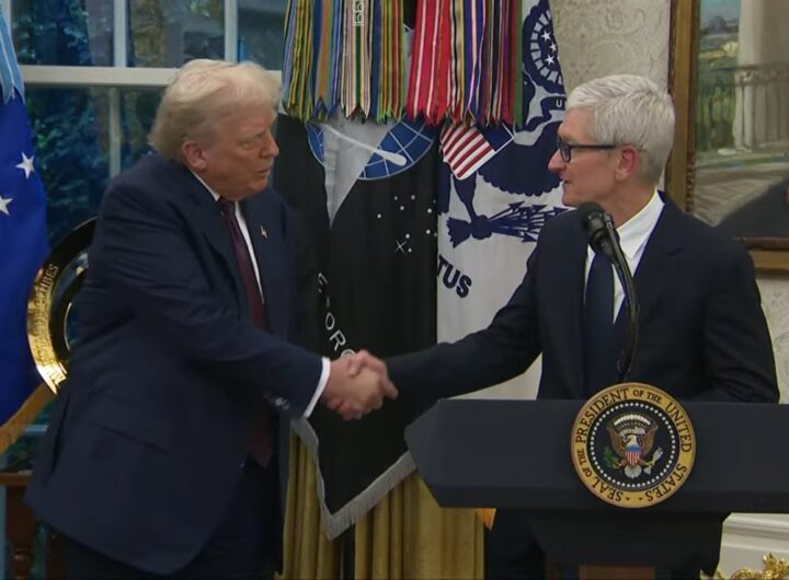 Apple CEO Tim Cook gifts President Trump gold & glass commemorative plaque