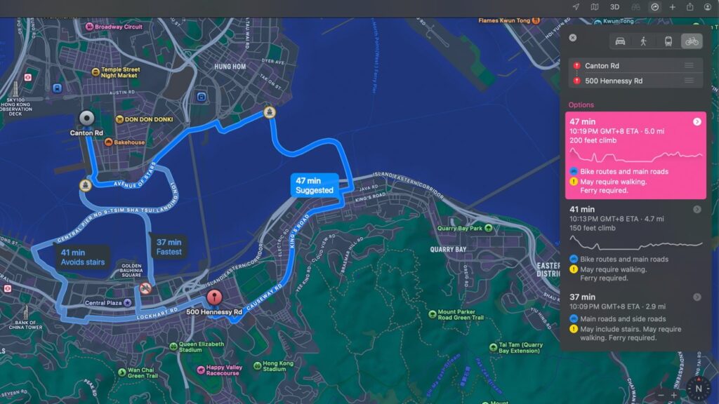 Apple Maps now helps cyclists navigate Hong Kong and Taiwan streets