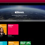 Apple News interface showing Earth from space, and sections for