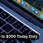 MacBook Air keyboard and screen with Black Friday promotion, save up to $350 today only.