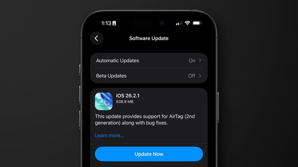 Incremental iOS 26.2.1 update supports the new AirTag