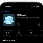 Phone screen displaying an app store page for ICEBlock with an ice cube icon, a 3.9-star rating, and age recommendation of 9+.