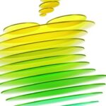 Stack of translucent, overlapping oval discs shaded from bright yellow at the top to vivid green at the bottom, arranged in a twisting vertical spiral on a clean white background