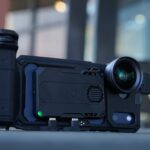 An iPhone 17 Pro Max set up with the Khronos case and accessories like a lens, drive, and handle